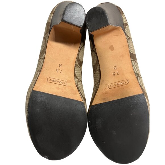 COACH Helaine Peep Toe Monogram Buckle Pumps Women’s Size 7.5M Khaki - Picture 13 of 15